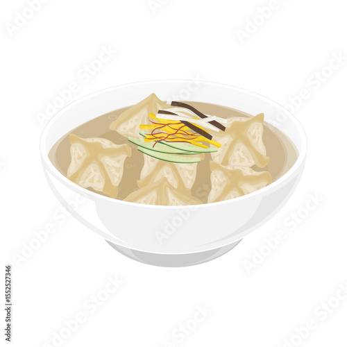 Vector Illustration Logo Clipart Pyeonsu Dumplings Soup or  Pyeonsu guk on a Bowl 