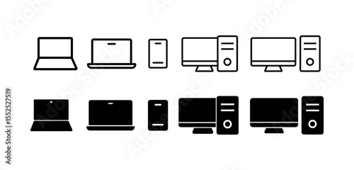 Device icon set. Electronic devices, mobile phone, laptop, technology, computer. device png and vector illustration on transparent background.