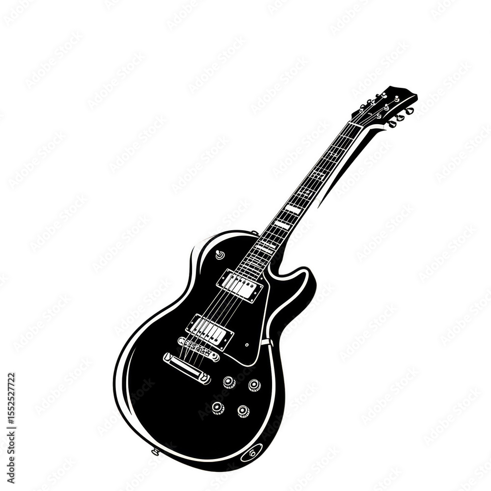 Obraz premium Isolated White Electric Guitar Silhouette Music Illustration Design