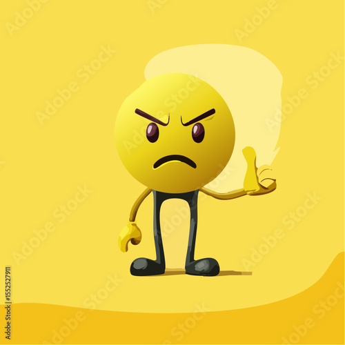 A Yellow Emoticon: Frown Face with one Thumb Down and the other up 33