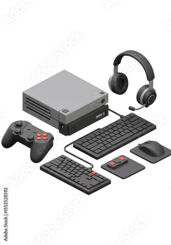 Isometric Gaming Setup with Console Controller and Modern Accessories Illustration