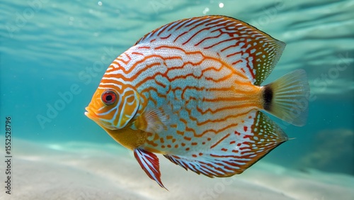 Male Discus Fish with Stunning Coloration in Clear Water