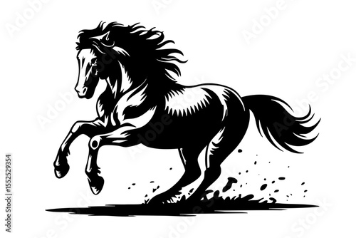 Black and white rearing horse illustration vector graphic design element for equine art and design projects silhouette