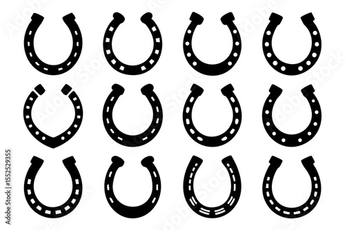 Horseshoe vector set, lucky charm illustration, silhouette graphic, equestrian symbol, good fortune design element