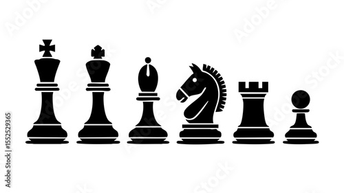 Chess pieces vector illustration of king queen bishop knight rook and pawn for game strategy design concept silhouette