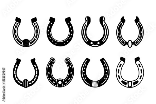 Horseshoe vector set, lucky horseshoe illustrations, horse equipment, blacksmith horseshoe, horseshoe art design silhouette