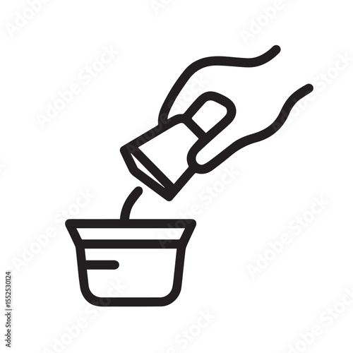 Line Art Icon of Hand Pouring Ingredient into Bowl – Minimal Cooking Symbol