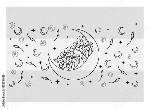 16oz Soccer Libbey Floral Moon Can glass svg, Floral Can, Moon lover Glass Cup, Crescent Moon With Flower Wrap, Luna can, Full wrap Can Glas