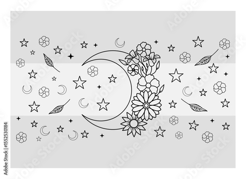 16oz Soccer Libbey Floral Moon Can glass svg, Floral Can, Moon lover Glass Cup, Crescent Moon With Flower Wrap, Luna can, Full wrap Can Glas