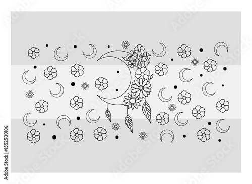 16oz Soccer Libbey Floral Moon Can glass svg, Floral Can, Moon lover Glass Cup, Crescent Moon With Flower Wrap, Luna can, Full wrap Can Glas