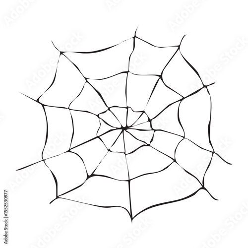 A hand-drawn spider web on a white background. Vector illustration in doodle style for Halloween, postcards and stickers. 