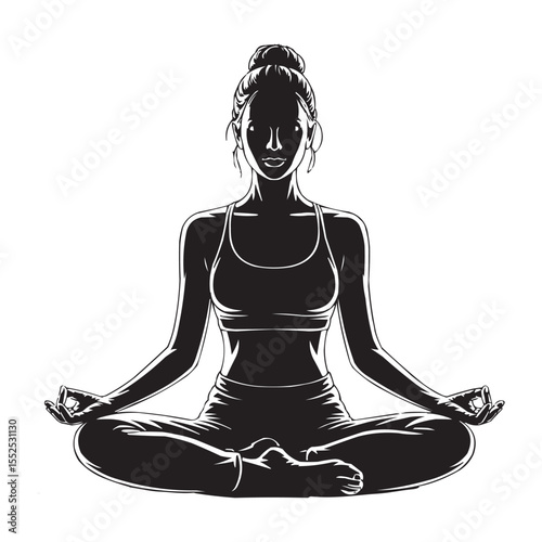Yoga Woman Silhouette in Lotus Pose – Meditation Vector Illustration