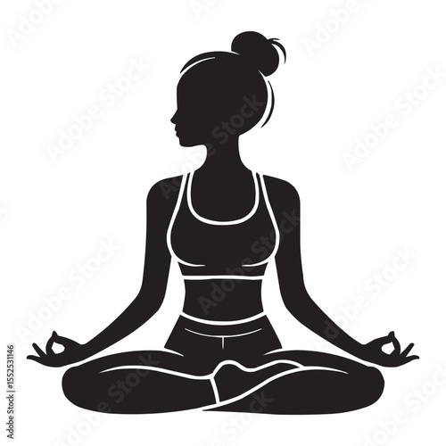 Yoga Woman Silhouette in Lotus Pose – Meditation Vector Illustration