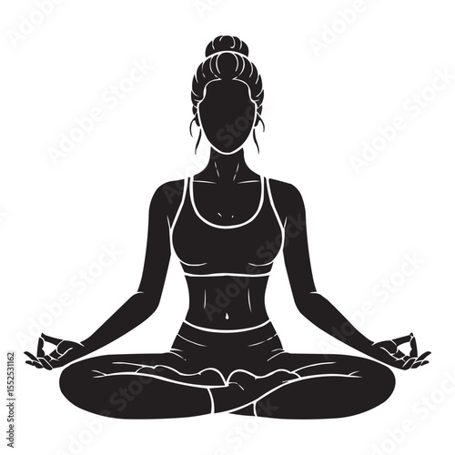 Yoga Woman Silhouette in Lotus Pose – Meditation Vector Illustration