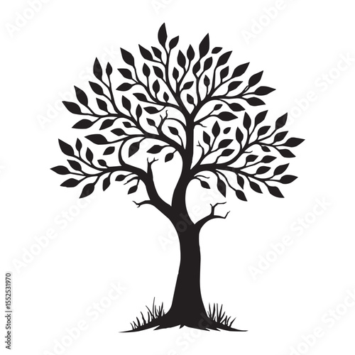 Elegant Tree Silhouette Illustration with Leaves