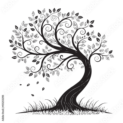 Elegant Tree Silhouette Illustration with Leaves