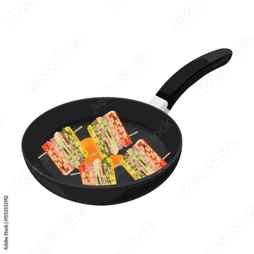 Vector Illustration Logo Clipart Cooking Sanjeok Korean Meat and Vegetable Skewers on a pan