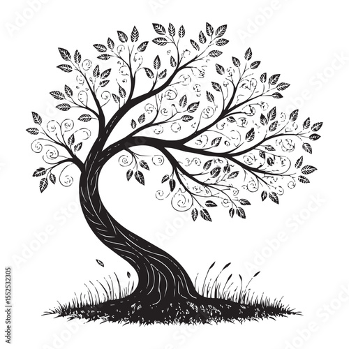 Elegant Tree Silhouette Illustration with Leaves