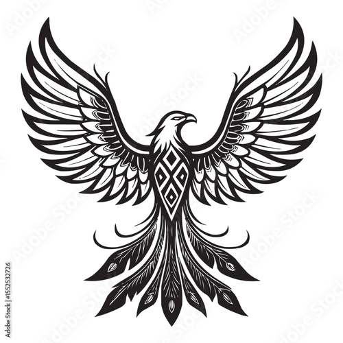 Tribal Phoenix Bird Vector – Mythical Firebird Tattoo Design