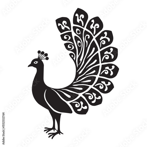 Tribal Peacock Vector Illustration – Decorative Bird with Ornamental Feathers