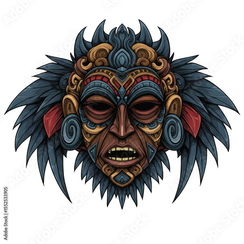 Ornate Tribal Mask Illustration Ancient Ethnic Culture Decorative Design