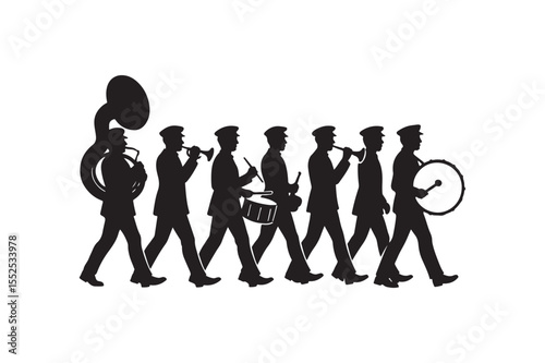 marching band silhouette vector art illustration on white background