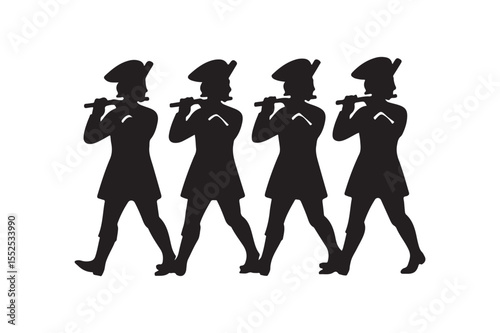marching flute band silhouette vector art illustration on white background