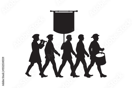 orange parade silhouette vector art illustration on white background