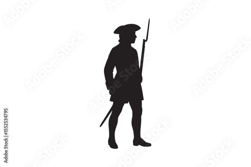 red coat soldier silhouette vector art illustration on white background