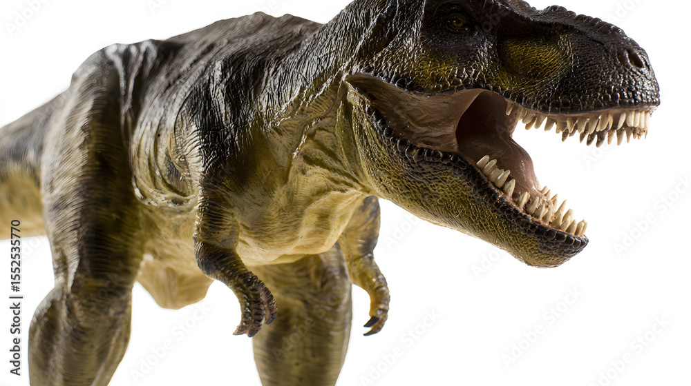 Obraz premium Fierce T-Rex figurine with sharp teeth, showcasing detailed texture. A glimpse into the prehistoric predator's dominance.