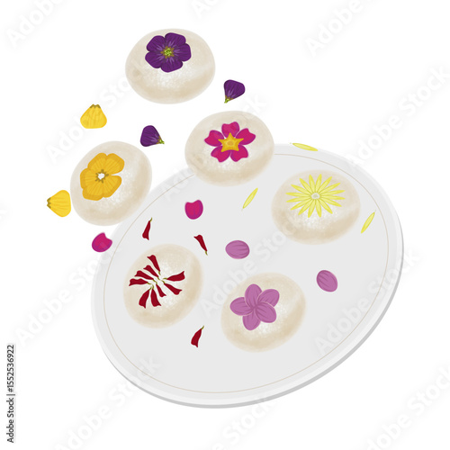 Vector Illustration Logo Clipart Levitation Hwajeon Flower Rice Cake 