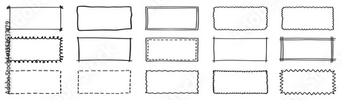 doodle hand drawn rectangle frames set rectangle shape scribble pencil square empty text box line bo