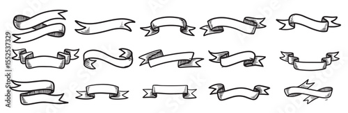 doodle ribbon banner illustrations isolated white background hand drawn vector illustration.