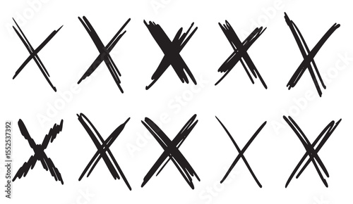  doodle scribble crosses cross out mark text set x sign sketch style denial signs isolated white back