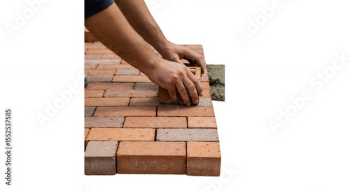 Bricklaying hands laying bricks with mortar