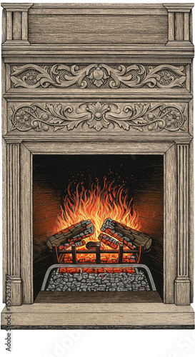 Vintage Fireplace Illustration Warm Glowing Home Interior Cozy Style