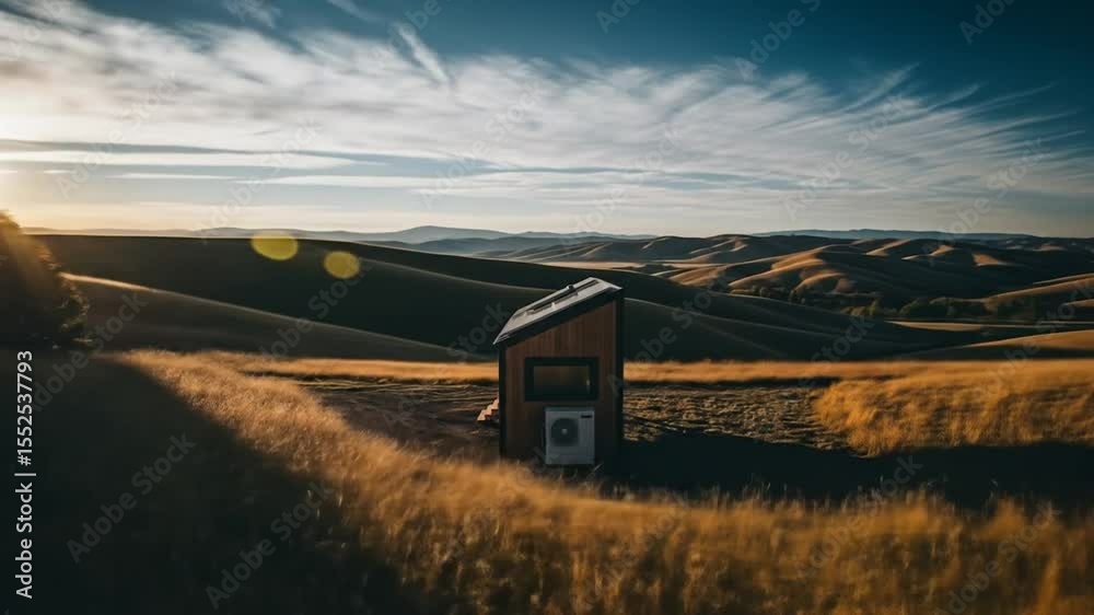 Off-Grid Tiny Home in Golden Hills at Sunset