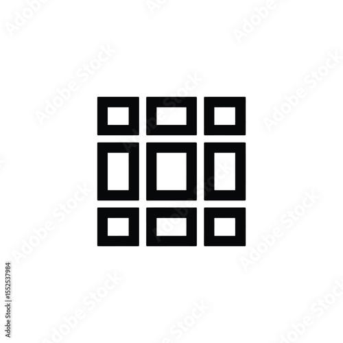 Black Grid of Nine Rectangles on a White Background, Simple Design Element