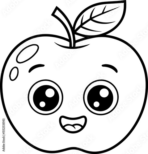 cute apple cartoon line drawing with face outline vector illustration
