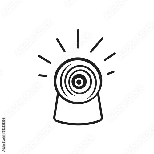 Black outline crystal ball with light rays and transparent background