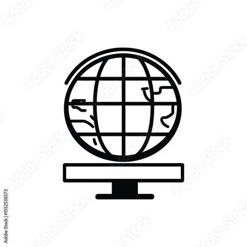 Black Outline Globe with Stand Icon on a White Transparent Background Design