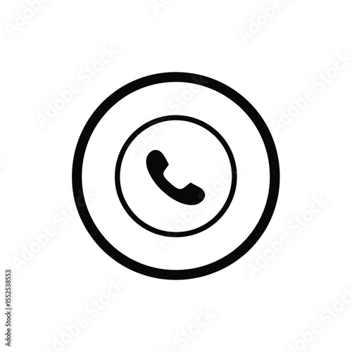 Black Outline Phone Icon Ring Circle on Transparent Background Minimalist Design