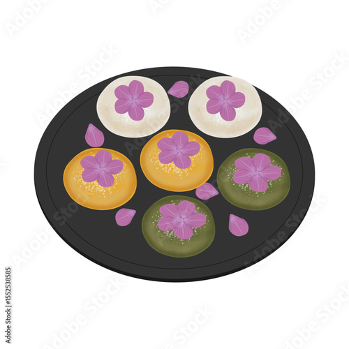 Vector Illustration Logo Clipart Hwajeon Korean Sweet Rice Cakes with Flowers 