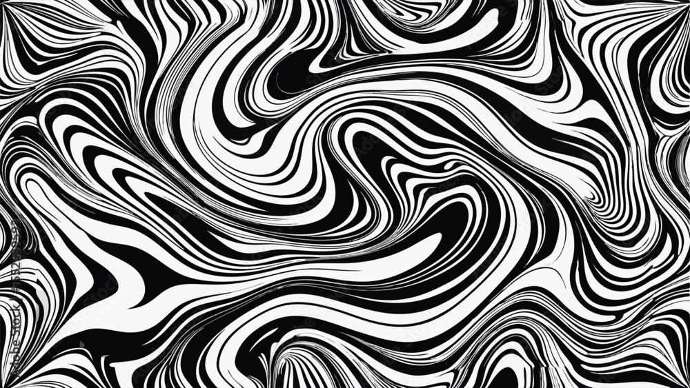 Fototapeta premium Black and white swirling abstract pattern with organic wavy lines background