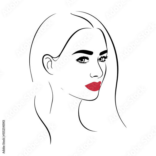 Elegant line drawing of a woman’s face with red lips, ideal for beauty, fashion, or modern minimalist design projects