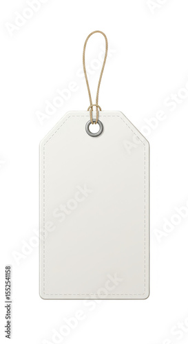 White Paper Blank Price Tag with String Isolated on Transparent