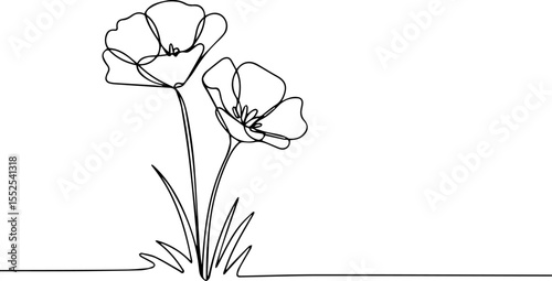 continuous line drawing of two flowers on ground vector illustration
