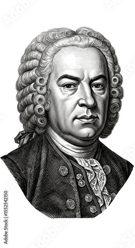 Portrait of Johann Sebastian Bach Composer Isolated Transparent Background