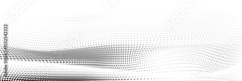 Dotted wavy line background. Black halftone undulate pattern. Curved dashed gradient design element for poser, banner, presentation, booklet. Abstract flowing particle wave wallpaper. Vector