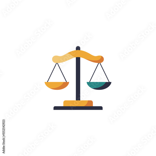 Illustration of Justice Scales with Gold and Teal Tones Standing on a White Background